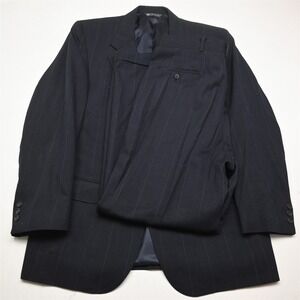 Vtg USA Made 42R 34x32 Dark Blue Windowpane Wool Mens Jacket Pants Suit